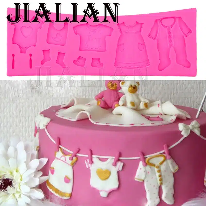 HOT Selling Pop 3D Baby Clothes Shower DIY Silicone Mould Fondant Kitchen Cake Decorating Mold for Chocolate Baking Tools T0534 9