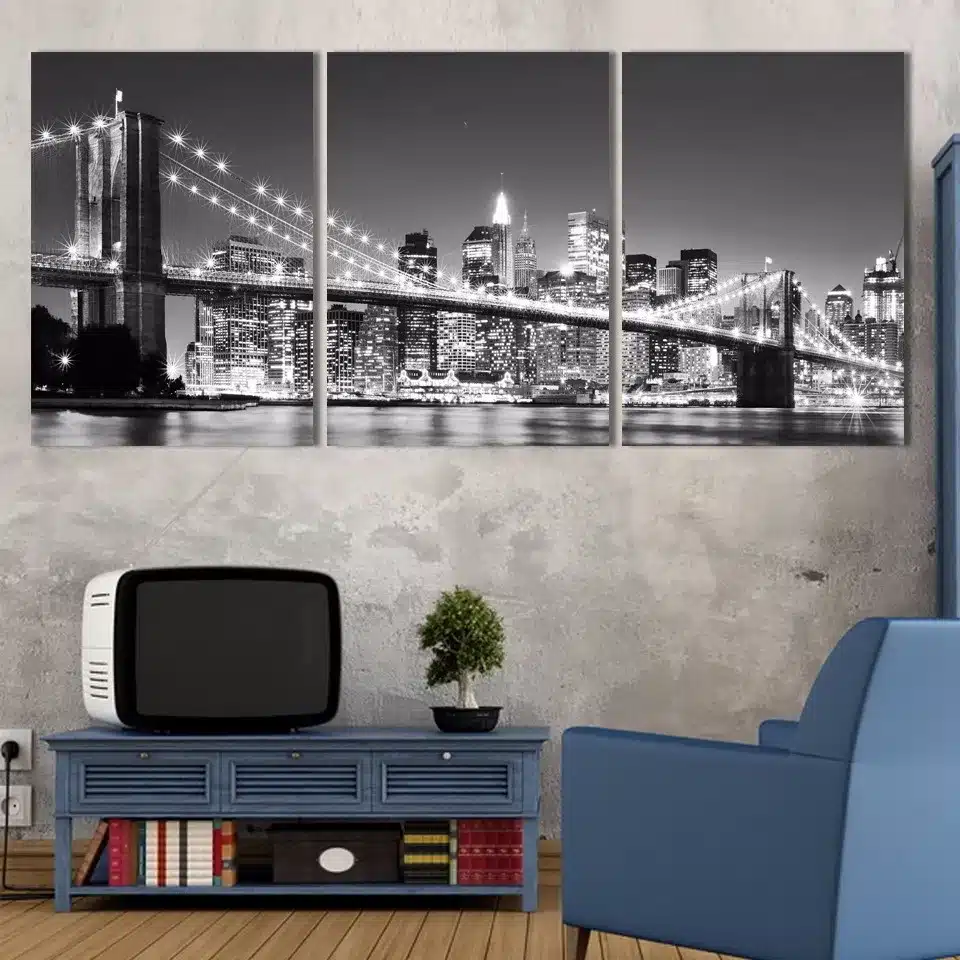 3 Piece Hot Sell Modern wall Painting New York Brooklyn bridge Home wedding Decorative Modular Picture Print on Canvas no framed 40