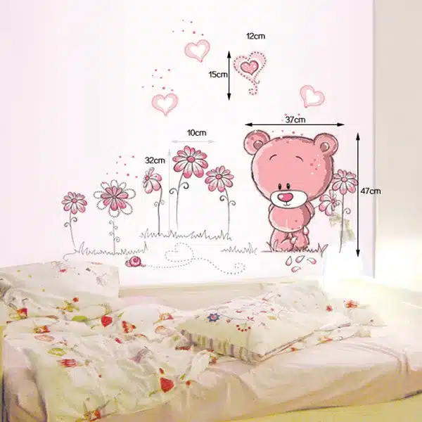 cute pink cartoon animal love bear flower baby children bedroom room decor wall stickers kids nursery decal sticker girl gift 11