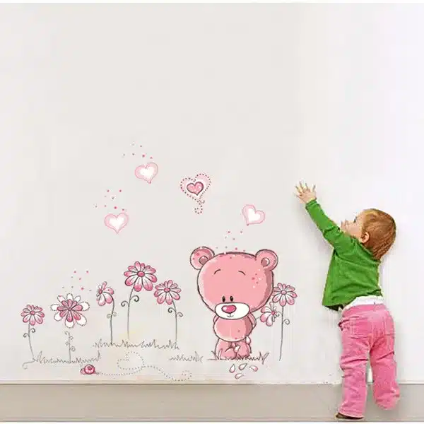 cute pink cartoon animal love bear flower baby children bedroom room decor wall stickers kids nursery decal sticker girl gift 12