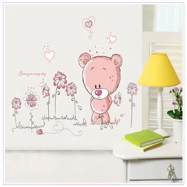 cute pink cartoon animal love bear flower baby children bedroom room decor wall stickers kids nursery decal sticker girl gift 13
