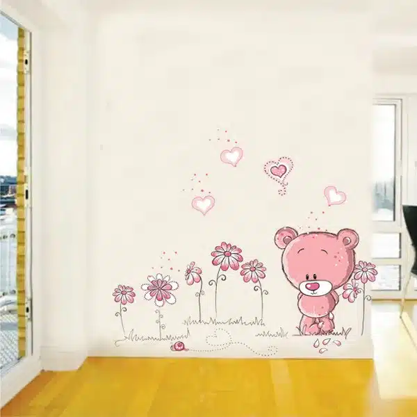 cute pink cartoon animal love bear flower baby children bedroom room decor wall stickers kids nursery decal sticker girl gift 15
