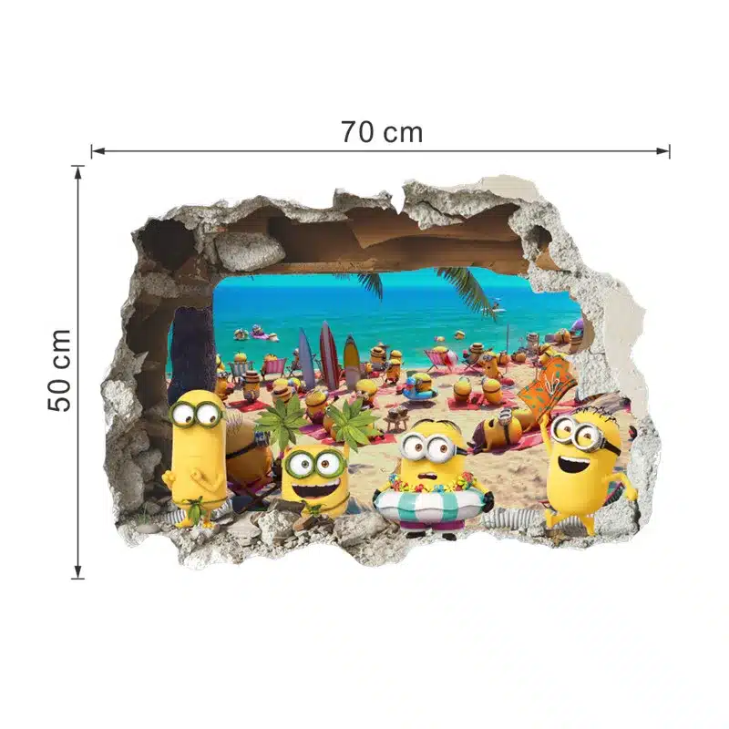 3D Wall Sticker Cute Yellow Boy On Holiday Smashed Window Baby Kids Room Bedroom Decoraton Vinyl Decals Art Mural Poster 6
