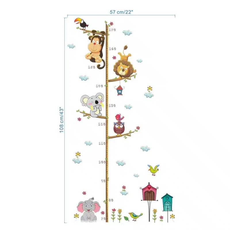 % Jungle Animals Lion Monkey Owl Height Measure Wall Sticker For Kids Rooms Growth Chart Nursery Room Decor Wall Decals Art 2