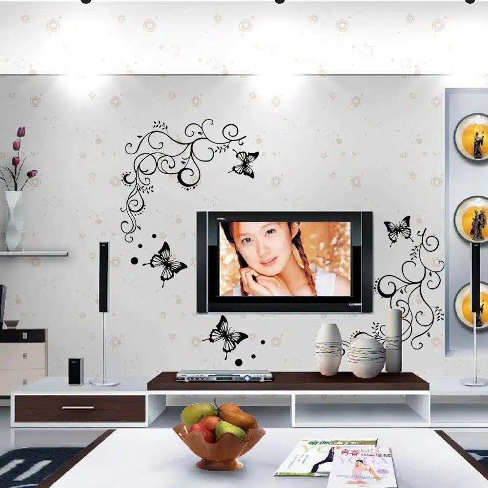3D lowest price calssic black butterfly flower wall sticker home decor poster flora butterflies TV wall beautiful decoration 9