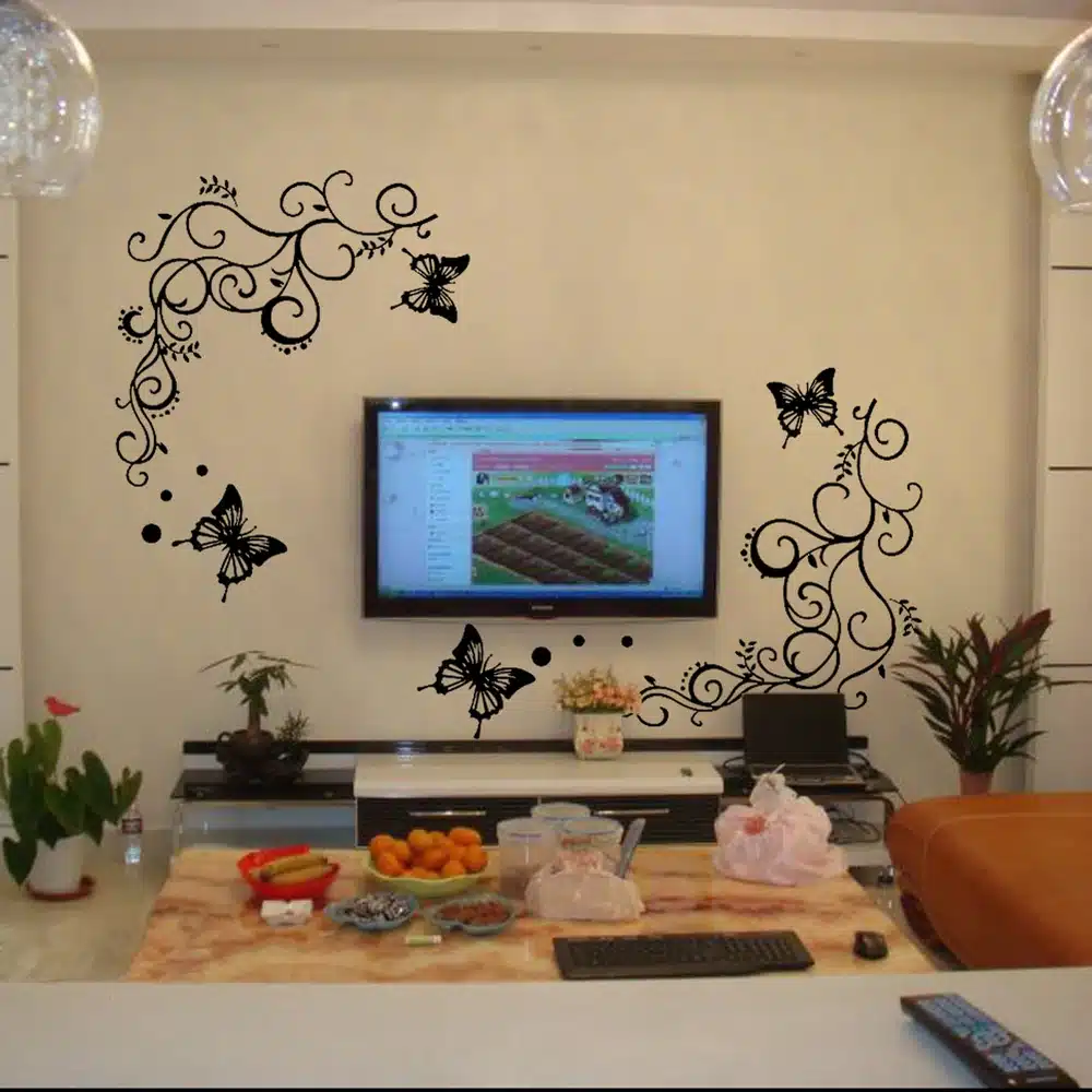 3D lowest price calssic black butterfly flower wall sticker home decor poster flora butterflies TV wall beautiful decoration 12