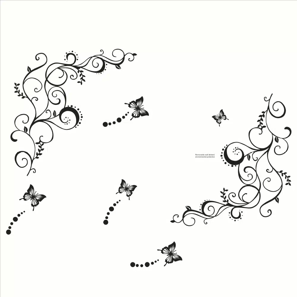 3D lowest price calssic black butterfly flower wall sticker home decor poster flora butterflies TV wall beautiful decoration 15