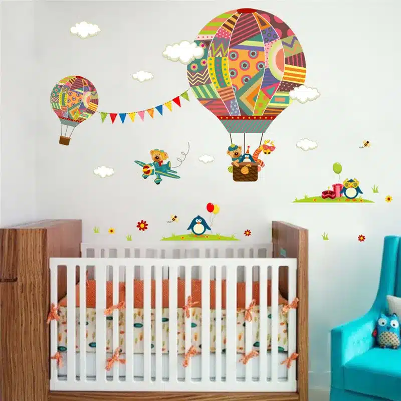 Colorful Hot Air Balloon Bear Giraffe Nursery Room wall sticker for Kids Rooms children 's room cartoon Wall Decals Mural 8