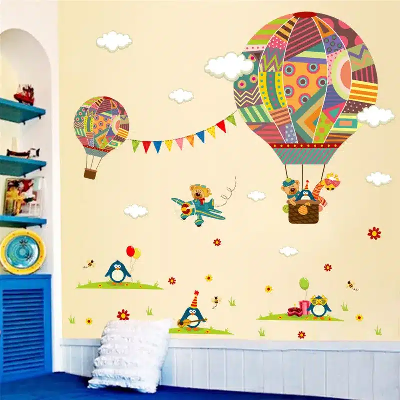 Colorful Hot Air Balloon Bear Giraffe Nursery Room wall sticker for Kids Rooms children 's room cartoon Wall Decals Mural 9