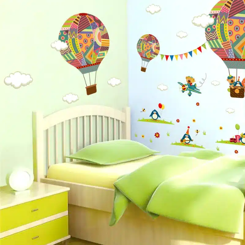 Colorful Hot Air Balloon Bear Giraffe Nursery Room wall sticker for Kids Rooms children 's room cartoon Wall Decals Mural 10