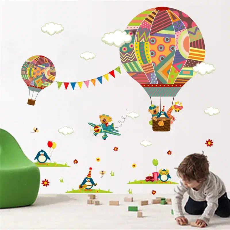 Colorful Hot Air Balloon Bear Giraffe Nursery Room wall sticker for Kids Rooms children 's room cartoon Wall Decals Mural 11