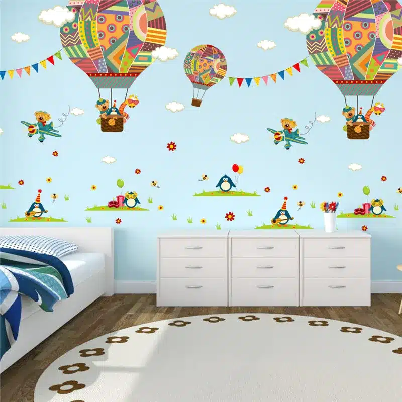 Colorful Hot Air Balloon Bear Giraffe Nursery Room wall sticker for Kids Rooms children 's room cartoon Wall Decals Mural 12