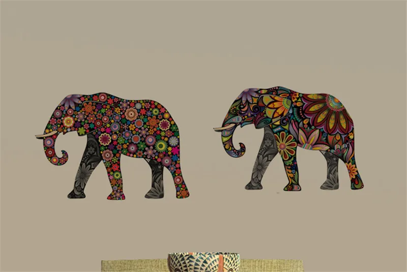 Elephant Flower pattern Wall Sticker Removable Decal Home Decor Wallpaper Ethnic Unique style PVC Living Room Decor 2016 Newest 9