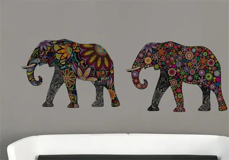 Elephant Flower pattern Wall Sticker Removable Decal Home Decor Wallpaper Ethnic Unique style PVC Living Room Decor 2016 Newest 10