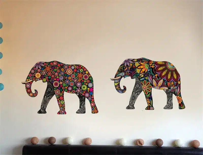 Elephant Flower pattern Wall Sticker Removable Decal Home Decor Wallpaper Ethnic Unique style PVC Living Room Decor 2016 Newest 12
