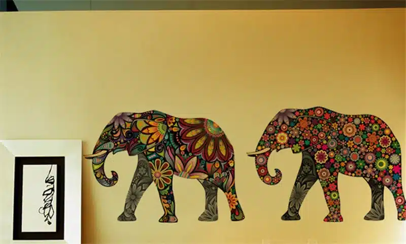 Elephant Flower pattern Wall Sticker Removable Decal Home Decor Wallpaper Ethnic Unique style PVC Living Room Decor 2016 Newest 13