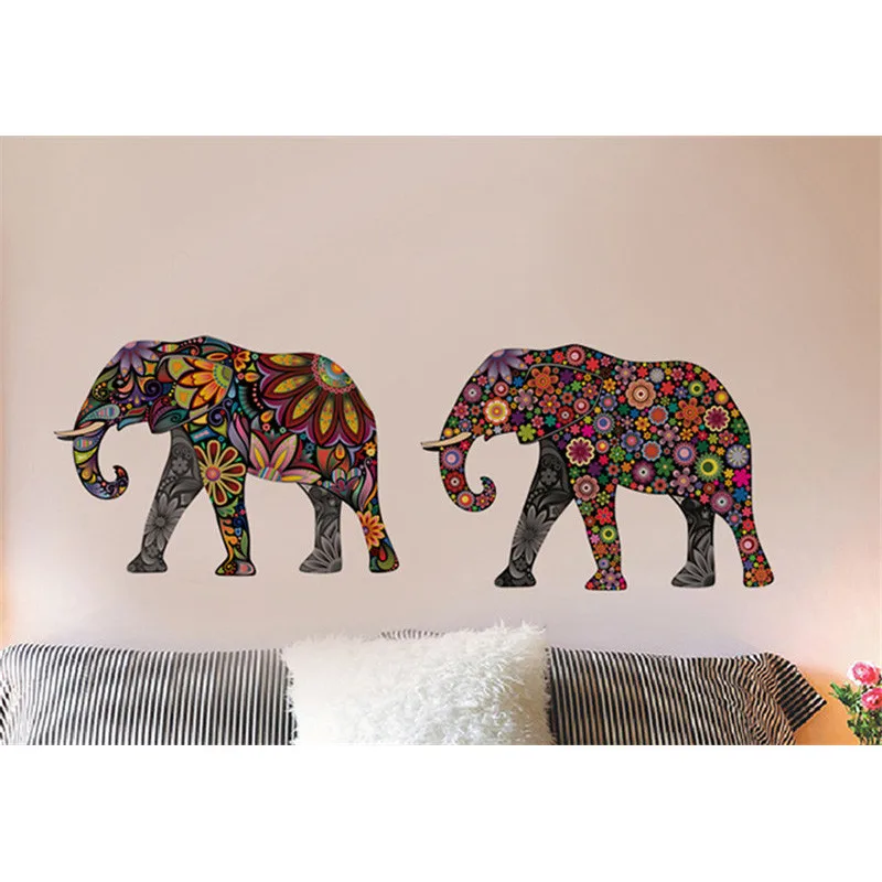 Elephant Flower pattern Wall Sticker Removable Decal Home Decor Wallpaper Ethnic Unique style PVC Living Room Decor 2016 Newest 14