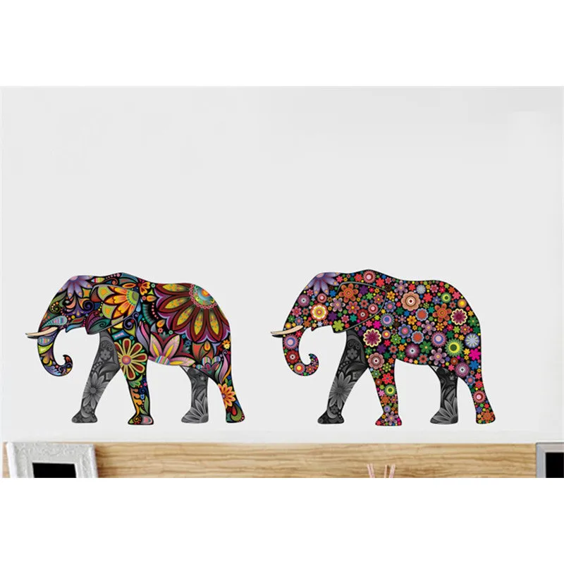 Elephant Flower pattern Wall Sticker Removable Decal Home Decor Wallpaper Ethnic Unique style PVC Living Room Decor 2016 Newest 15