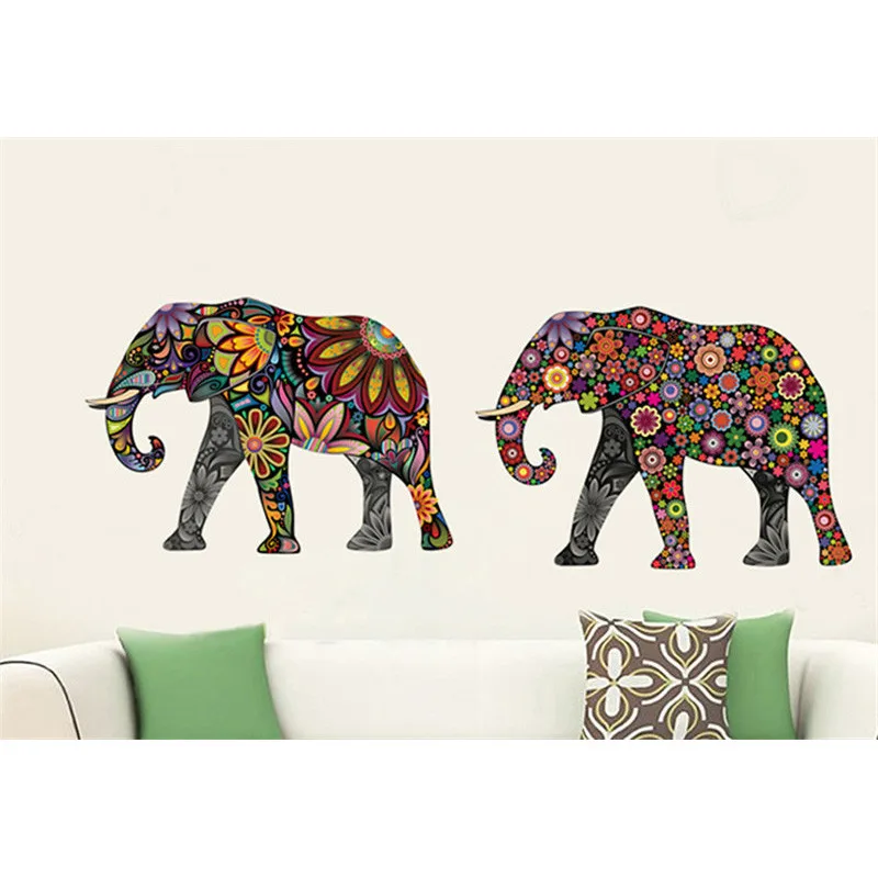 Elephant Flower pattern Wall Sticker Removable Decal Home Decor Wallpaper Ethnic Unique style PVC Living Room Decor 2016 Newest 16