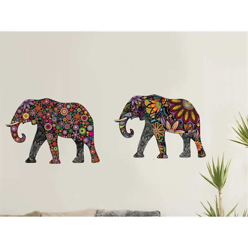 Elephant Flower pattern Wall Sticker Removable Decal Home Decor Wallpaper Ethnic Unique style PVC Living Room Decor 2016 Newest 17