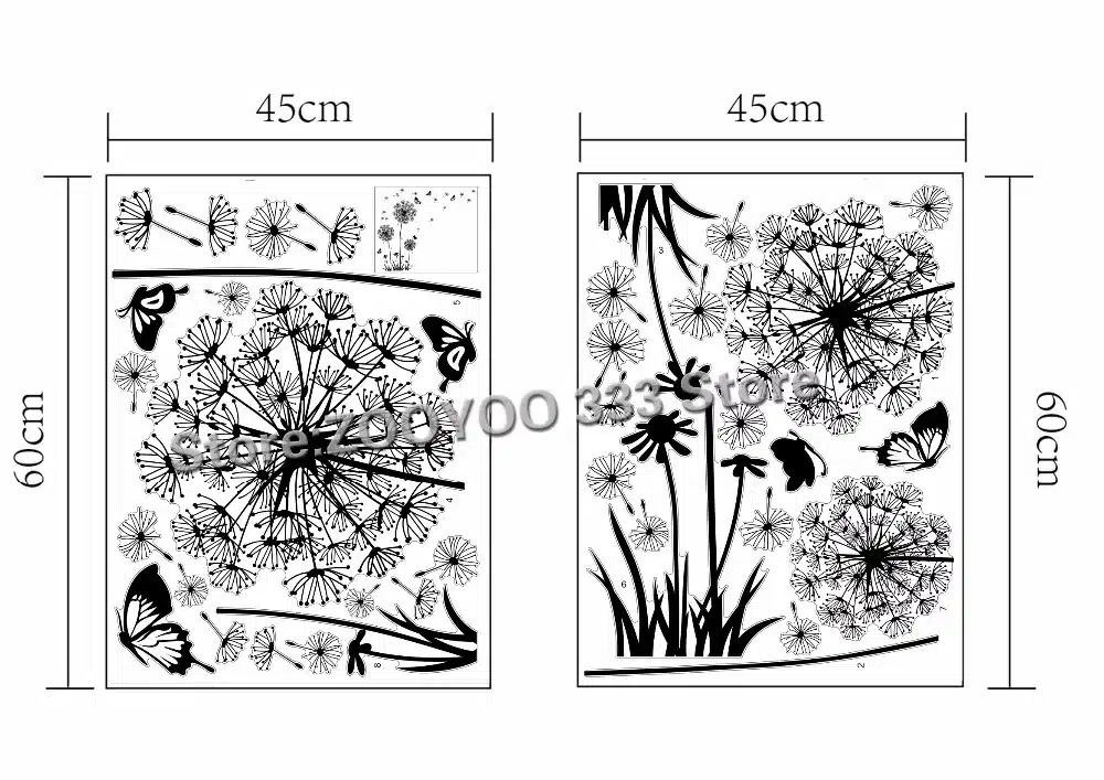"Butterfly Flying In Dandelion "bedroom Living room stickers Style Wall Stickers Design PVC Wall Decals 5125 12