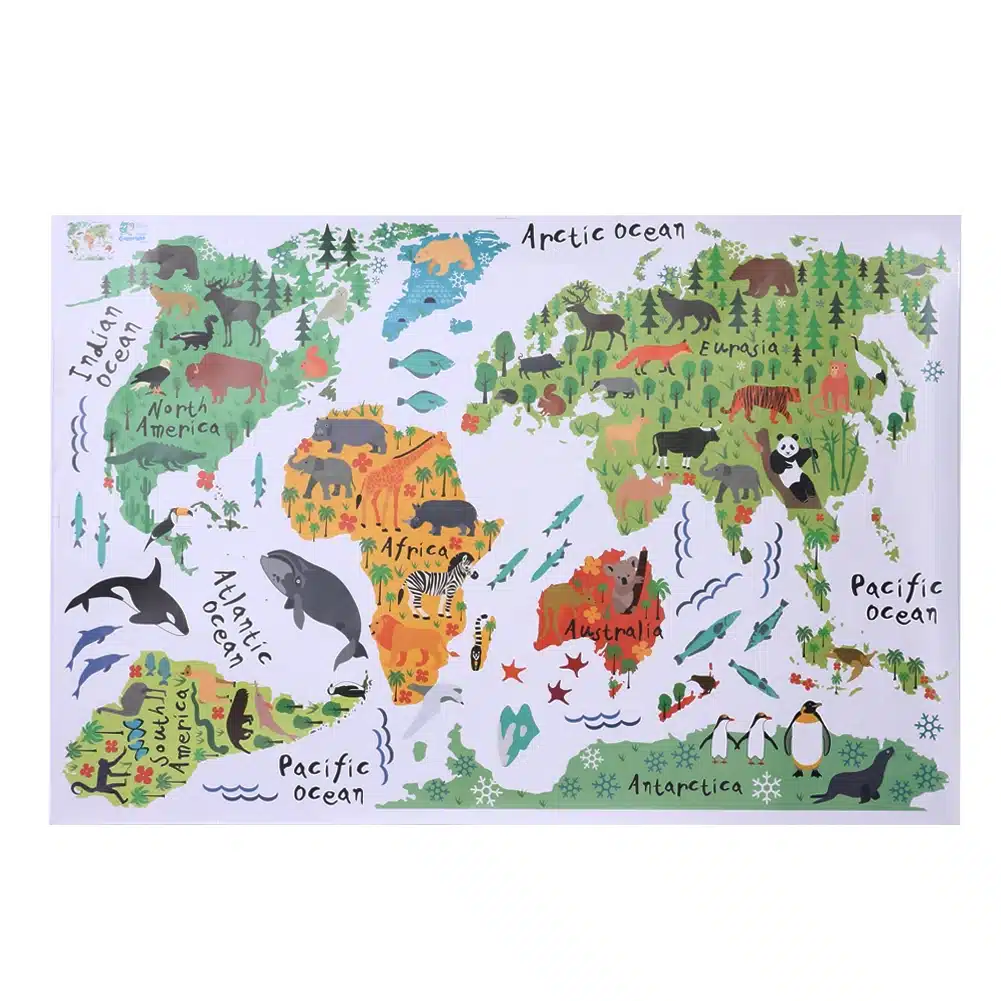 Funny and Educational Removable DIY PVC Mural Wallpaper Animal World Map Wall Stickers Decal for Home Decoration 60 X 90cm 11