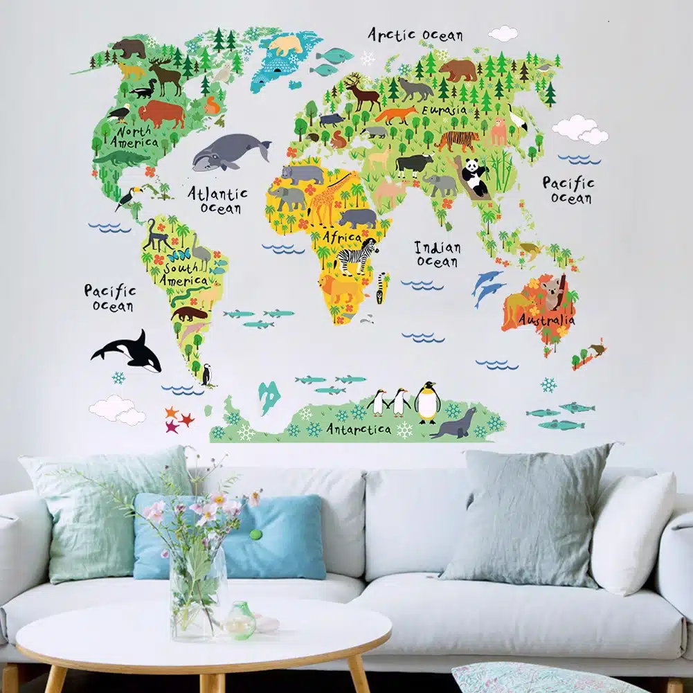 Funny and Educational Removable DIY PVC Mural Wallpaper Animal World Map Wall Stickers Decal for Home Decoration 60 X 90cm 12