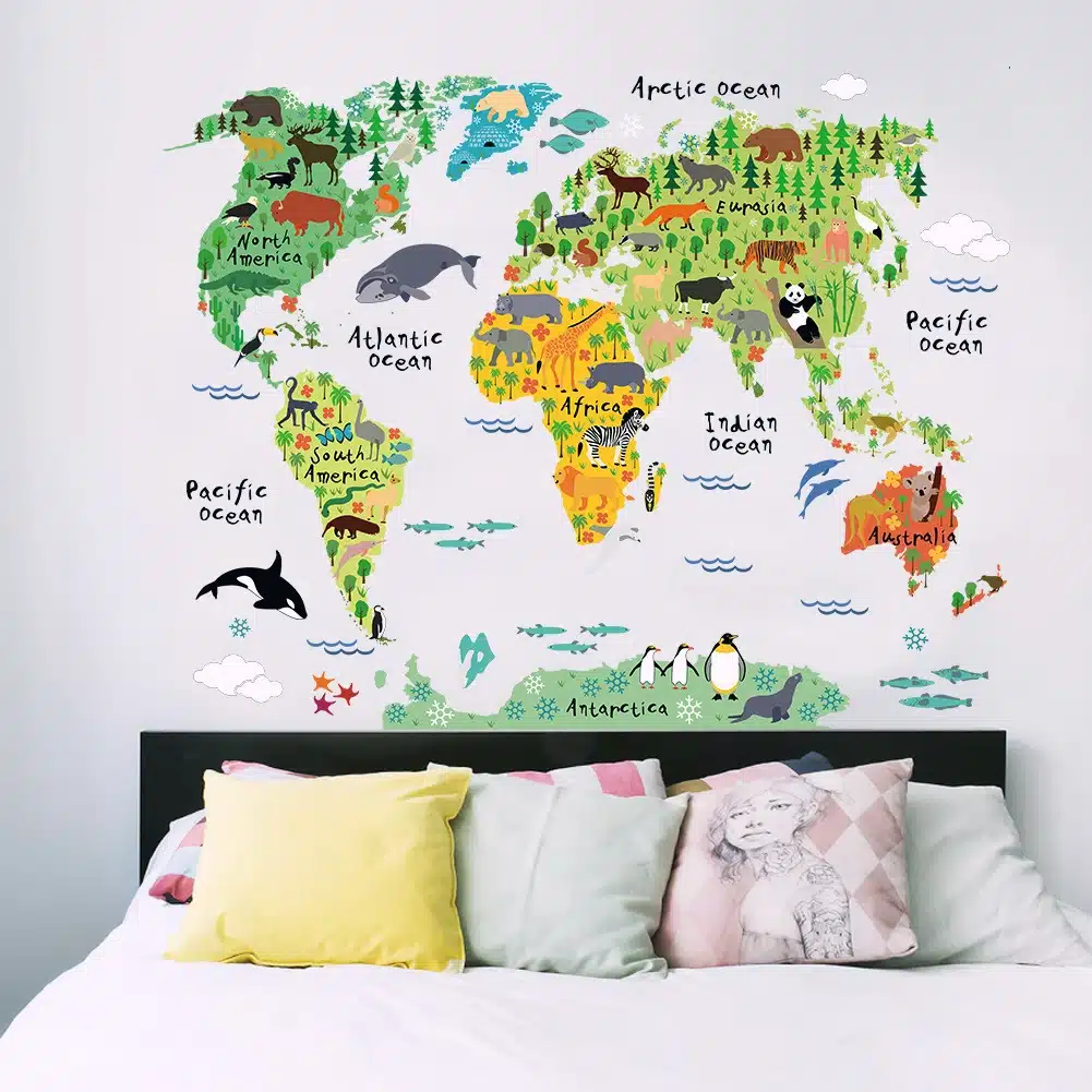 Funny and Educational Removable DIY PVC Mural Wallpaper Animal World Map Wall Stickers Decal for Home Decoration 60 X 90cm 13