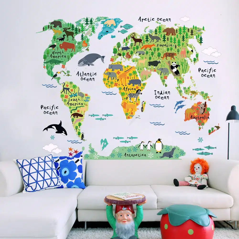 Funny and Educational Removable DIY PVC Mural Wallpaper Animal World Map Wall Stickers Decal for Home Decoration 60 X 90cm 14