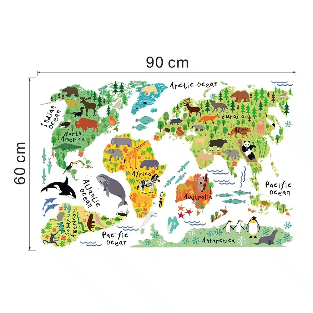 Funny and Educational Removable DIY PVC Mural Wallpaper Animal World Map Wall Stickers Decal for Home Decoration 60 X 90cm 15