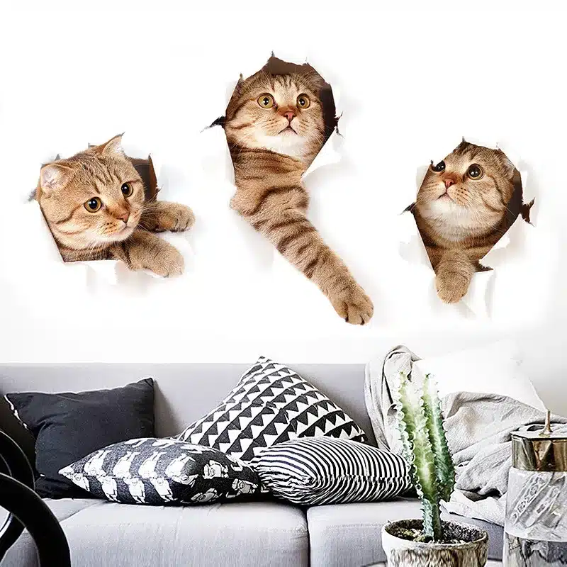 3D Cat Wall Sticker Hole View Vivid Living Room Home Decor Wall Decals Cat Wall Sticker Cute Cat poster Sticker Free shipping 2