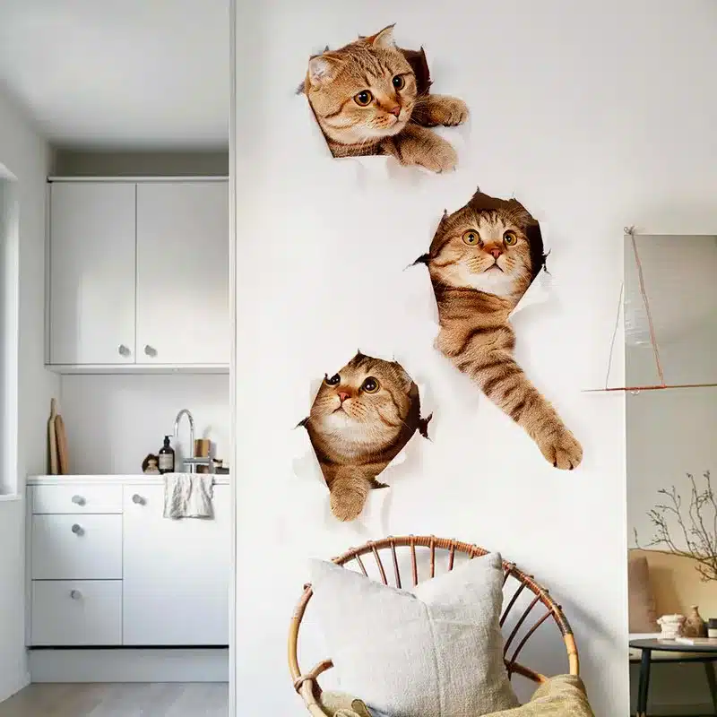 3D Cat Wall Sticker Hole View Vivid Living Room Home Decor Wall Decals Cat Wall Sticker Cute Cat poster Sticker Free shipping 3