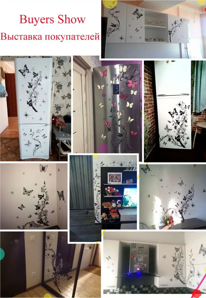 [Fundecor] sticker on the fridge black butterfly vine flower wall stickers kitchen decoration decals on the furniture 23