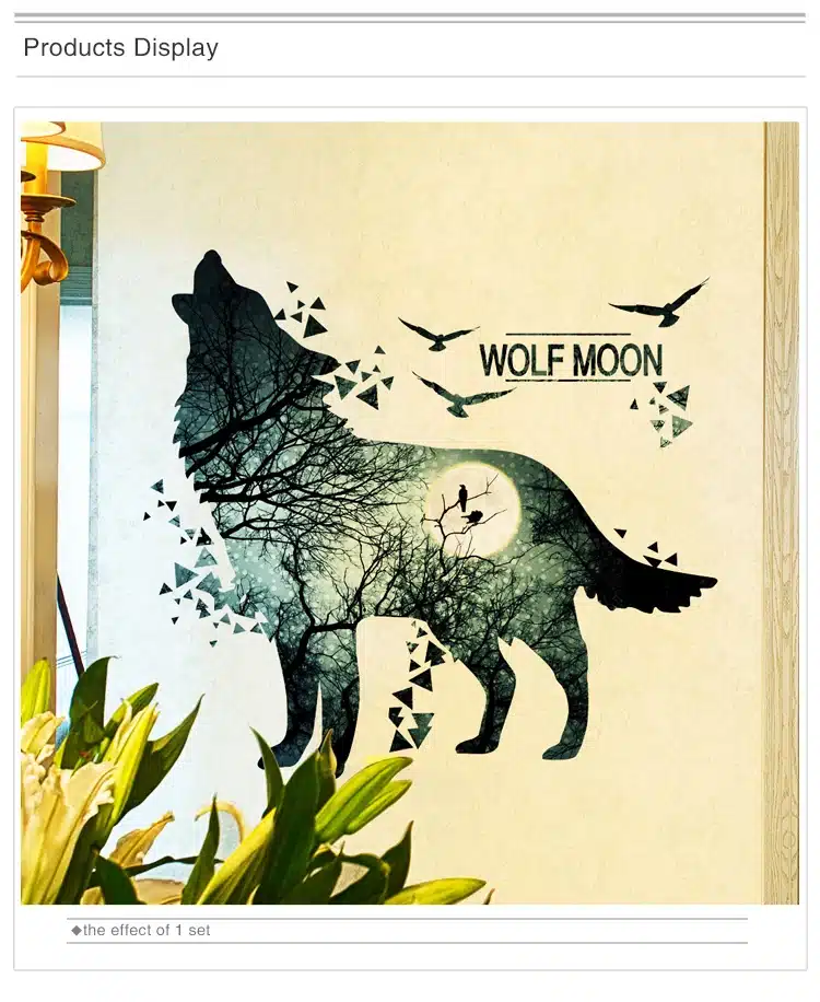 [SHIJUEHEZI] Wolf Moon Wall Stickers PVC Material DIY Forest Tree Branch Birds Wall Poster for Kids Rooms Decoration Mural Art 11