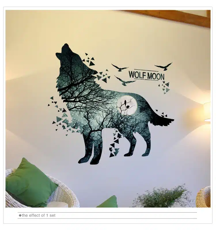 [SHIJUEHEZI] Wolf Moon Wall Stickers PVC Material DIY Forest Tree Branch Birds Wall Poster for Kids Rooms Decoration Mural Art 12