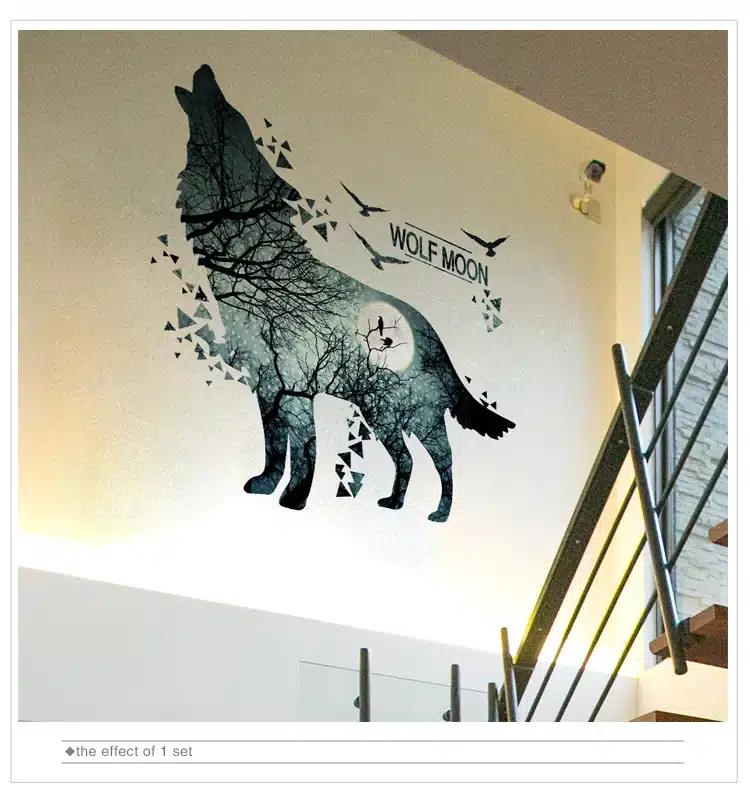 [SHIJUEHEZI] Wolf Moon Wall Stickers PVC Material DIY Forest Tree Branch Birds Wall Poster for Kids Rooms Decoration Mural Art 13