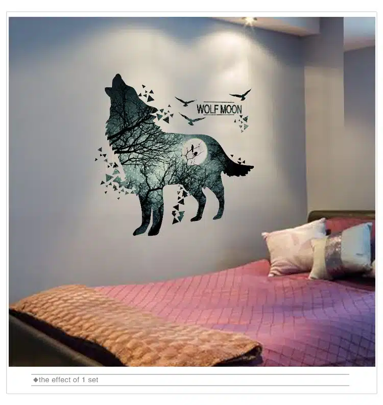 [SHIJUEHEZI] Wolf Moon Wall Stickers PVC Material DIY Forest Tree Branch Birds Wall Poster for Kids Rooms Decoration Mural Art 14