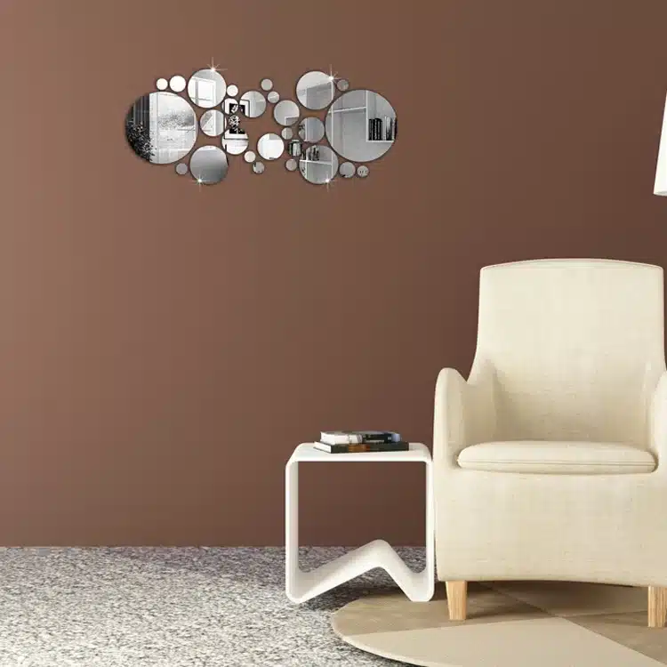 1 Set Silver Polka Dot Mirror Wall Stickers Home Bedroom Office Decor Decoration Decals Pegatinas De Pared Adesivo De Parede 11