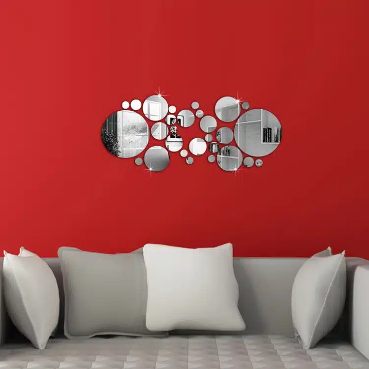 1 Set Silver Polka Dot Mirror Wall Stickers Home Bedroom Office Decor Decoration Decals Pegatinas De Pared Adesivo De Parede 12