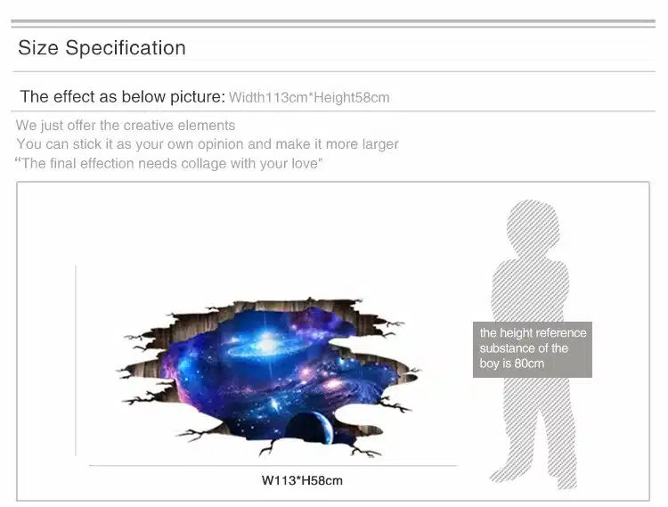 [SHIJUEHEZI] Outer Space 3D Wall Sticker Cosmic Galaxy Wall Decals for Kids Room Floor Decoration Blue Sky Ceiling Stickers 9