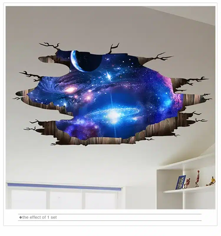 [SHIJUEHEZI] Outer Space 3D Wall Sticker Cosmic Galaxy Wall Decals for Kids Room Floor Decoration Blue Sky Ceiling Stickers 12
