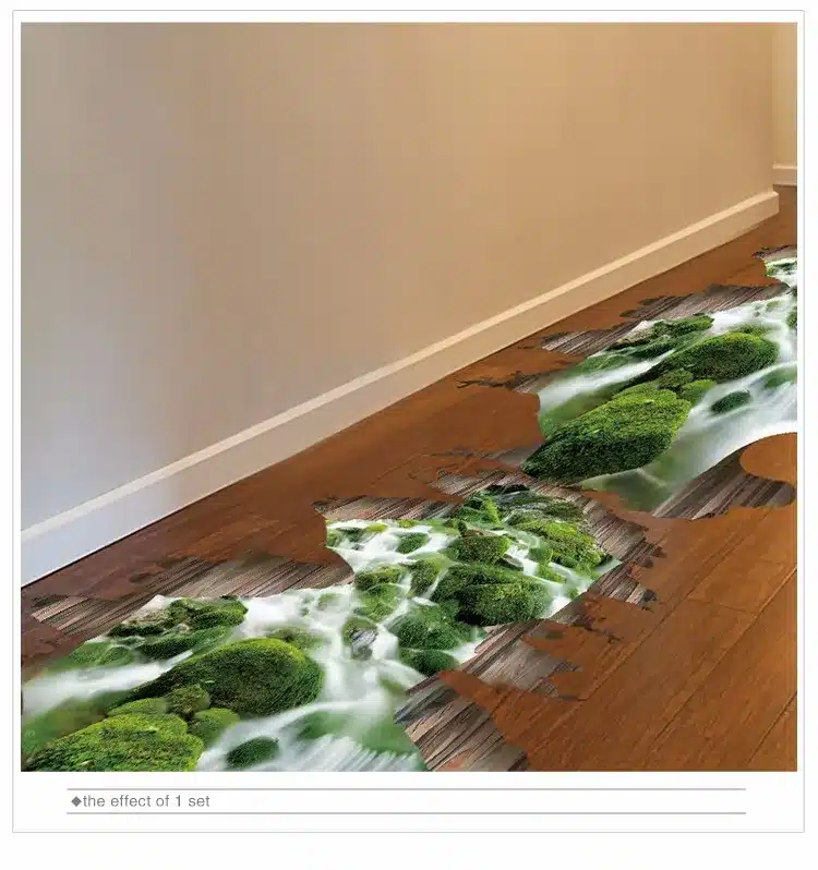 [SHIJUEHEZI] 3D Creek Floor Stickers PVC Material Green Stream Decals for Kids Room Living Room Kitchen Decoration 4