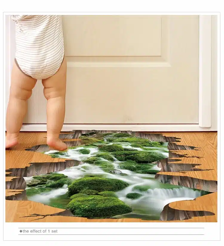[SHIJUEHEZI] 3D Creek Floor Stickers PVC Material Green Stream Decals for Kids Room Living Room Kitchen Decoration 5