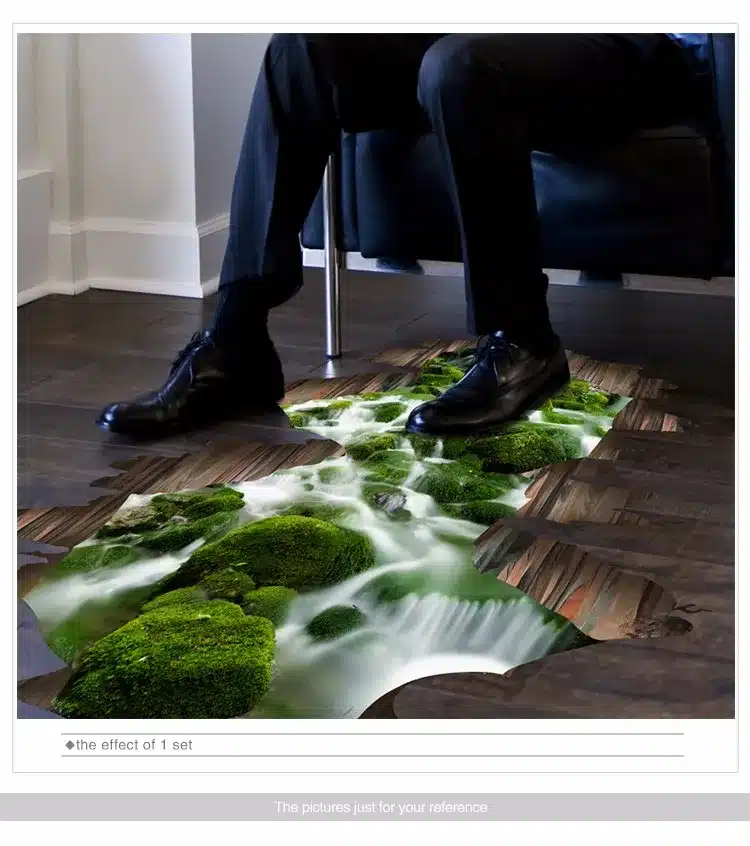 [SHIJUEHEZI] 3D Creek Floor Stickers PVC Material Green Stream Decals for Kids Room Living Room Kitchen Decoration 7