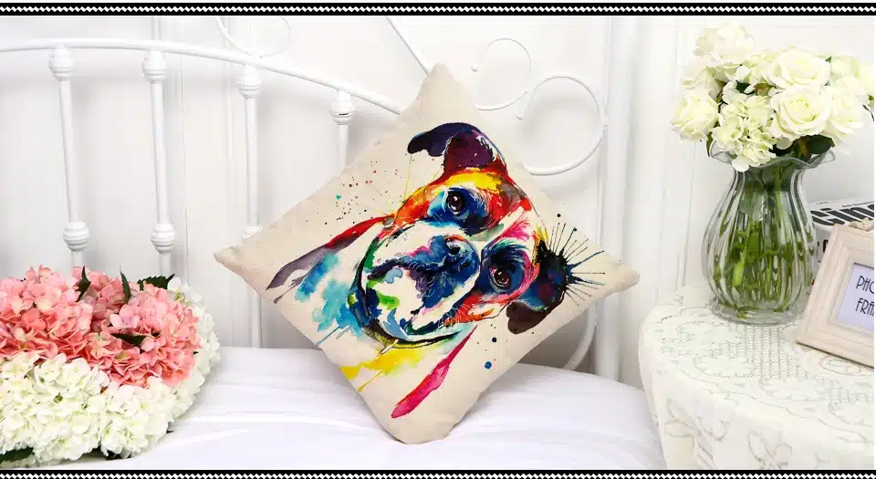Miracille Square 18" French Bulldog Printed Decorative Sofa Throw Cushion Pillows Pets Dogs Outdoor Living Room Decor 12