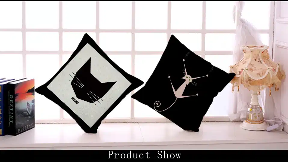 Miracille Square Cotton Linen Black Climbing Cat Animals Printed Decorative Throw Pillows Home Decor Cushion For Sofas No Core 14