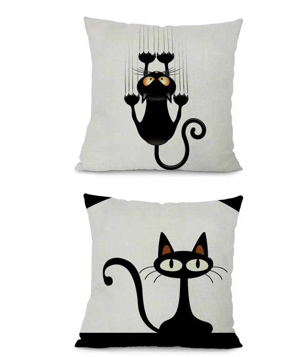Miracille Square Cotton Linen Black Climbing Cat Animals Printed Decorative Throw Pillows Home Decor Cushion For Sofas No Core 15