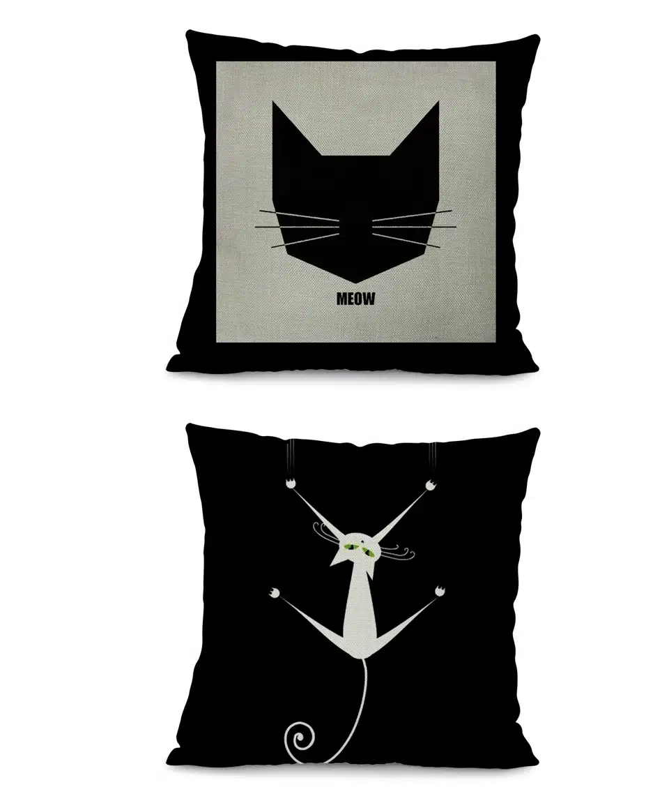 Miracille Square Cotton Linen Black Climbing Cat Animals Printed Decorative Throw Pillows Home Decor Cushion For Sofas No Core 16