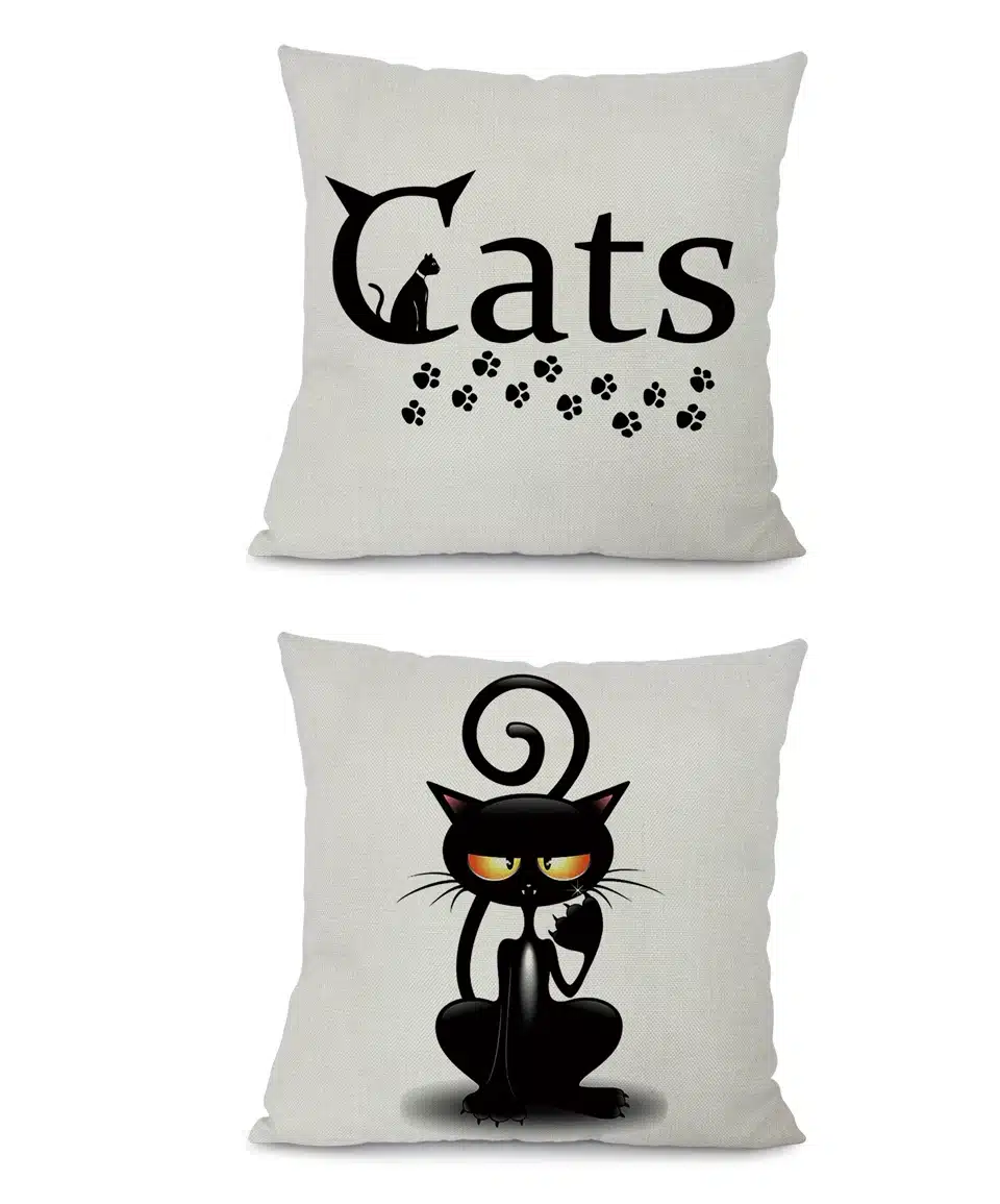 Miracille Square Cotton Linen Black Climbing Cat Animals Printed Decorative Throw Pillows Home Decor Cushion For Sofas No Core 17