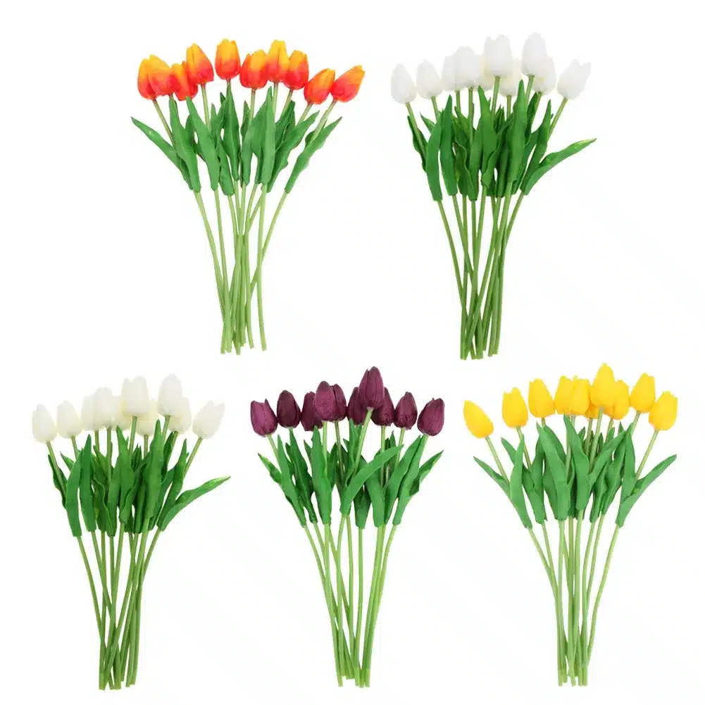 10pcs Artificial Tulip Flowers Wedding Decoration PU Leather Tulip Flower Bouquet for Wedding Party Decoration Decorative Flower 10